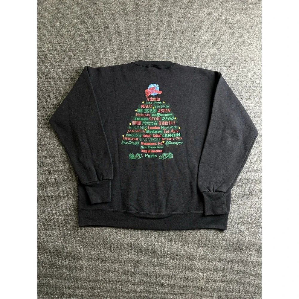 Mens 1995 Planet Hollywood Holiday World Cities Black Sweatshirt Made USA Size L